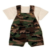 Wonder Nation Baby Boy Kratka Majica Sa Rukavima I Ukupni Kratki Komplet Odjeće, 2 Komada, Veličine 0