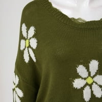 Jesenja i zima New Loose Vruća sa pulover V Trendy Sweet Cvjetni dizajn Sense rupa Pleteni džemper Ženski