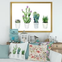 Designart 'Aloe Vera Cactus Sočne Kućne Biljke U Saksijama' Seoska Kuća Uokvirena Art Print