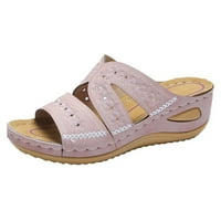 Rewenti ženske višebojne vezene sandale sa klinastim ribljim ustima platformske cipele Clearance Pink