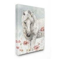 Stupell Industries Lijepa konj ružičasti cvijet životinjski akvalizor slikanje platno Zidna umjetnost
