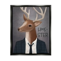 Stupell Industries Hoof-Ster duhoviti jelena jelena nosi odijelo kravatu grafička Umjetnost Jet crna plutajuća uokvirena platno Print zid Art, dizajn Diane Neukirch