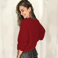 Hanas Tops Ženski modni čipkasti pulover džemper s V izrezom labave jednobojne duge rukave vino L
