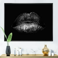 Designart 'Sexy Golden Metalized Woman Lips I' Modern Framed Canvas Wall Art Print