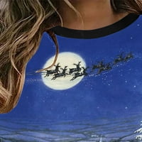 Žene Božić Print pulover Crew vrat Dugi rukav džep kratke dužine T-Shirt Dress