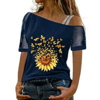 Ženski vrhovi Žene cvjetne tiskane vrhove od svjetla Glitter majica s kratkim rukavima, majica