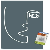 Linijska umjetnost - zidni poster za lice s pushpinsom, 14.725 22.375