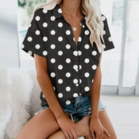 Ženska modna casual kratkih rukava polka tačkica tačke za ispis rever majica top bluza