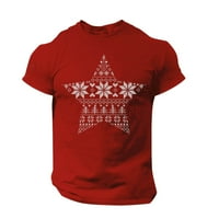 FreshLook muški topovi, Tees & bluze Muška Božićna štampana majica okrugli vrat kratki rukav, Crvena 2XL