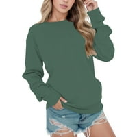 Jednobojne dukseve za žene opuštenog kroja Crewneck dugi rukavi duksevi za žene jesen modni O-vrat Osnovni vrhovi pulover zelena veličina