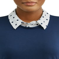 Ženski 2fer džemper sa ugrađenom košuljom sa kragnom