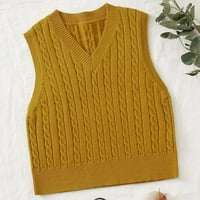 Lowprofile pulover džemperi za žene bez rukava Casual Tops Print V vrat rebrasta Split Vest bluza zimska