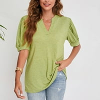 Plus Size vrhovi za ženske V-izrez chemise pulover čvrsti kratki rukav zeleni XL