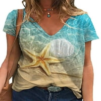 Sanviglor ženska majica V vrat ljetni vrhovi plaža Print majica labava Tee odmor pulover stil a 2XL