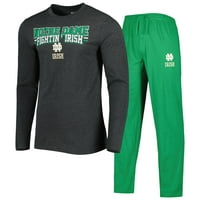 Muški koncepti Sport Heathered zeleni Heathered ugalj Notre Dame borbe Irski metar Dugi rukav T-Shirt
