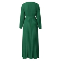Vjenčane haljine za žene s V izrezom dugih rukava nabrane linije u dugoj ljuljački Maxi haljina zelena