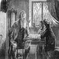 The Illustrated London News Bakropis Iz 1835.Godine.ilustracija starac igra šah protiv dvoje djece u svom domu John Short Dizajn slika