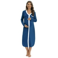 Haljina za dojilje u porođaju Radna njega za žene kratki dugi rukavi pidžama odjeća za spavanje V vrat majčinska spavaćica za dojilje haljina za spavanje za dojenje, plava S-2XL