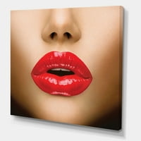 Designart 'Sexy Woman Lips Beautiful Make-Up Close-Up Kiss' Modern Canvas Wall Art Print