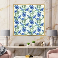 Designart 'Plavi Kukuruzni Cvjetovi Sa Zelenim Listovima Na Bijelom I' Tradicionalni Uramljeni Zidni Umjetnički