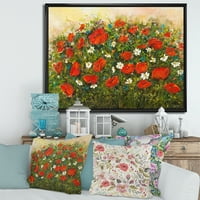 Designart' polja Crvenog divljeg cvijeća ' tradicionalni uramljeni platneni zidni Print